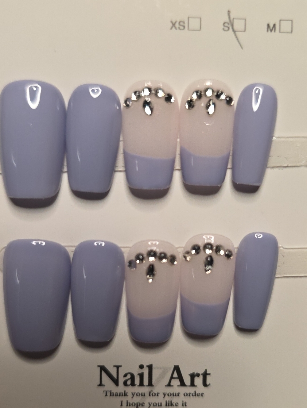 Press-On Set in Lavender and Nude with Rhinestones Size Small